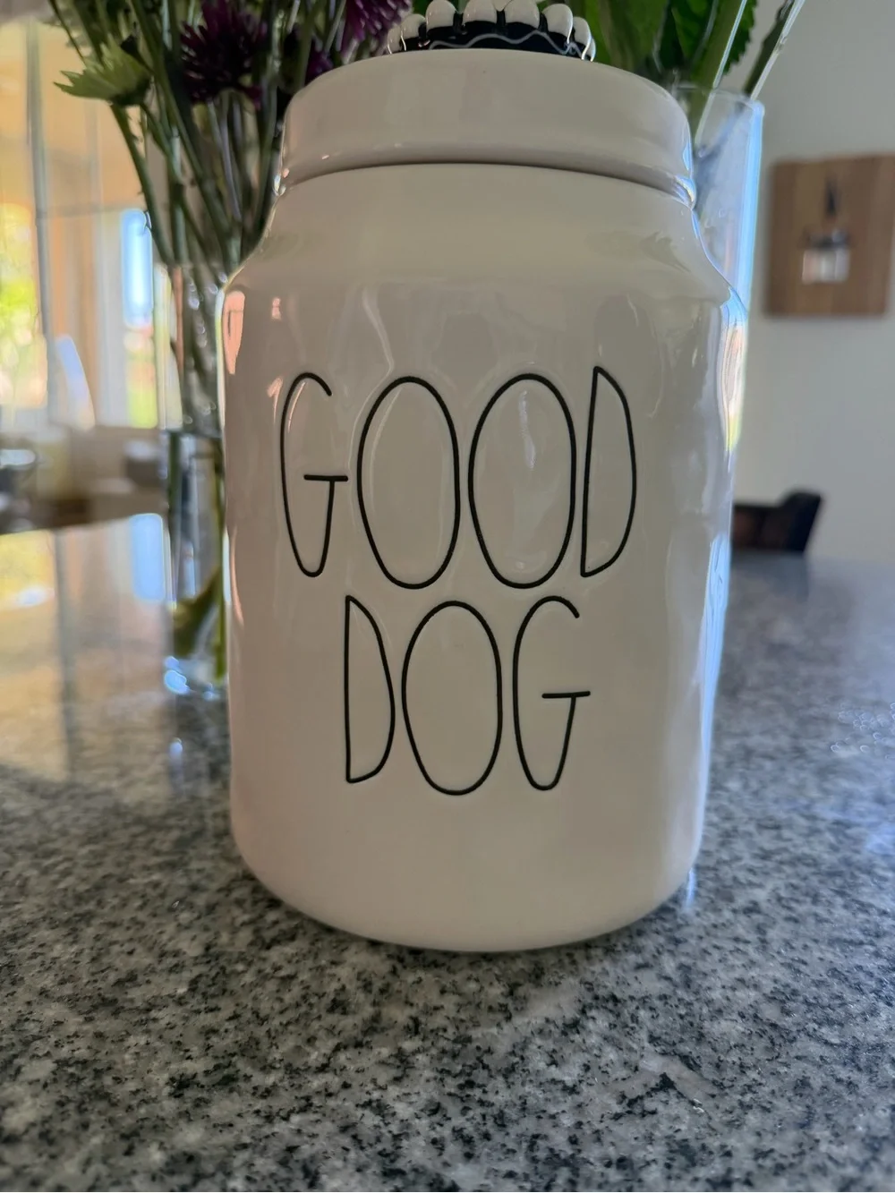 Rae Dunn Vintage 2021 Good Dog black crown Ceramic Canister Lid with Black Logo